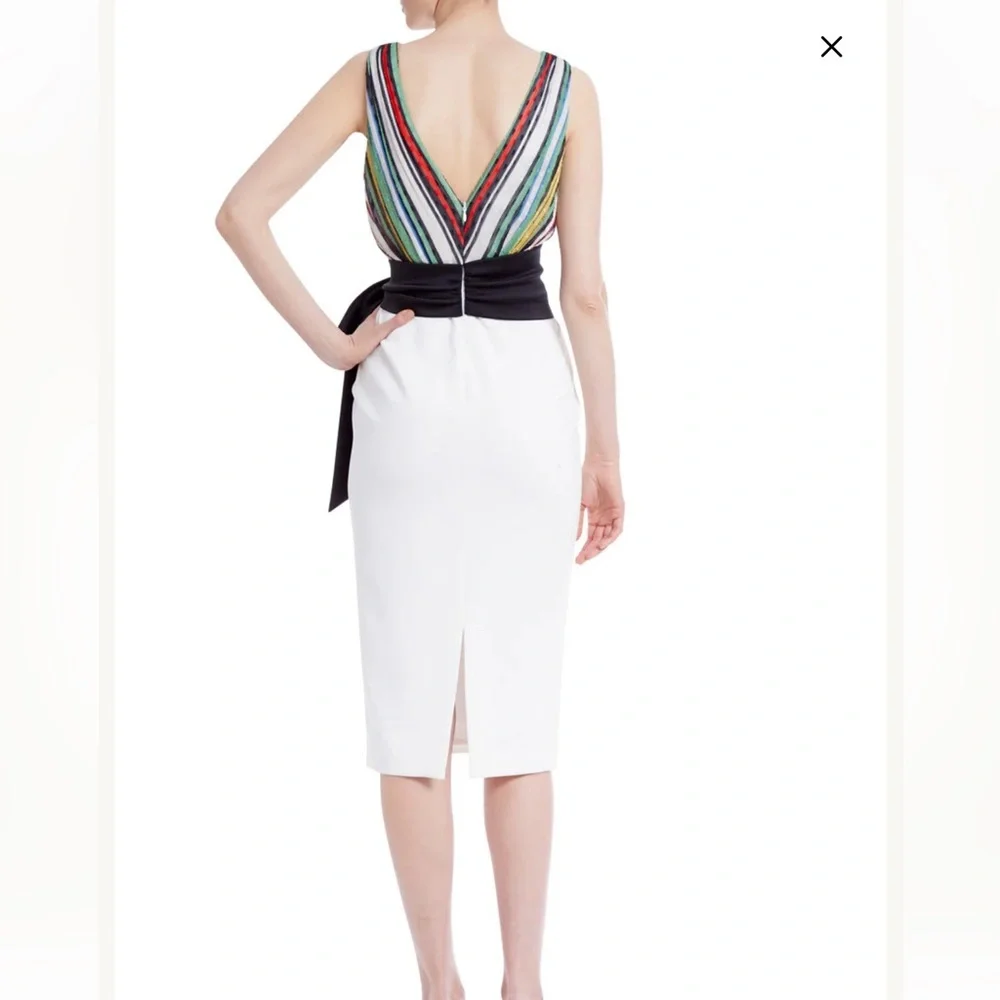 Badgley Mischka Striped V-Neck Bodice & Statement Bow Cocktail Dress Size 6 - Picture 2 of 10